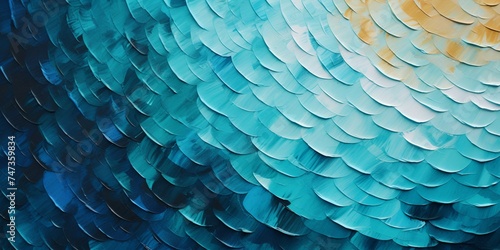 渦状の抽象背景横長油絵バナー）青緑と白とオレンジの立体的な魚の鱗風の柄 photo