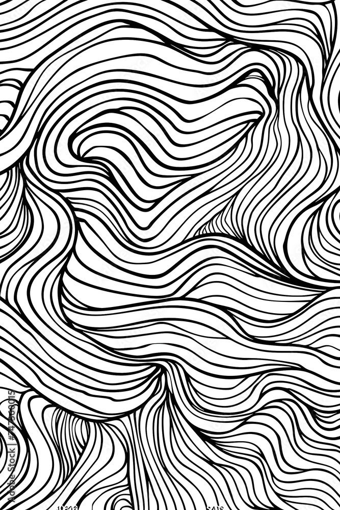 Black and White Drawing of Wavy Lines, coloring page