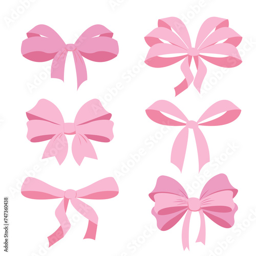 Pink bow coquette y2k aesthetic ribbon, elegant accessory, pastel tie isolated on white background. Lovely satin knot.