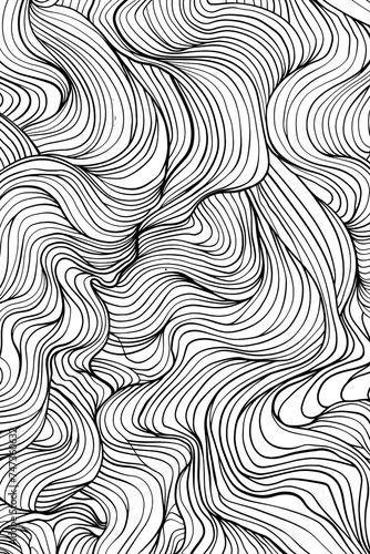 Abstract Black and White Wavy Lines Drawing, coloring page