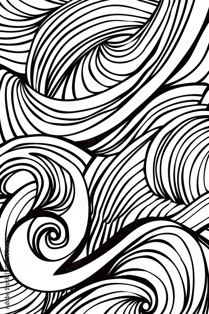 Black and White Drawing of Wavy Lines, coloring page Black and White Drawing of Wavy Lines, coloring page