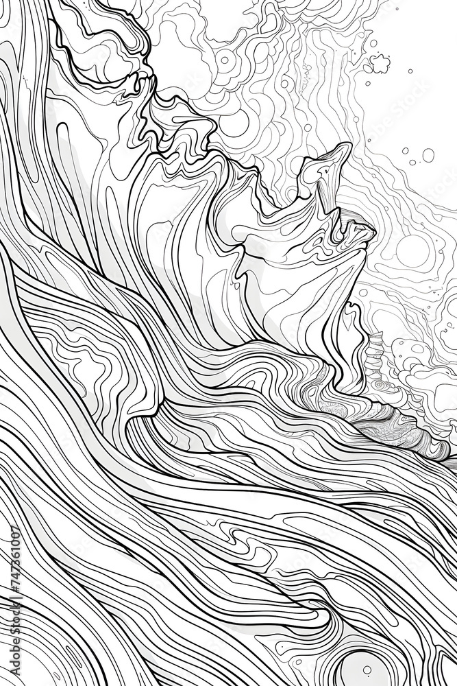 Black and White Drawing of a Wave, coloring page Black and White Drawing of a Wave, coloring page
