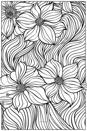 Black and White Drawing of Flowers, coloring page