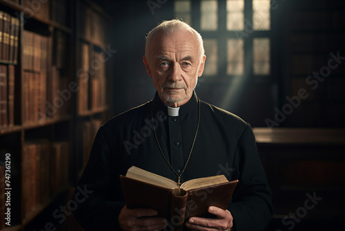 Generated with AI portrait of a male priest in a church