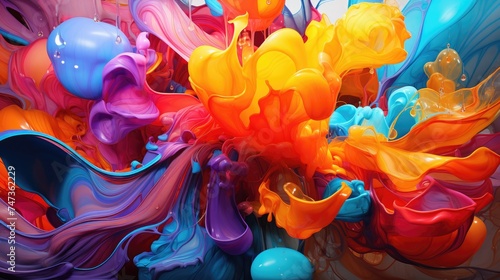 Vivid abstract flowers blooming with dynamic splashes of color