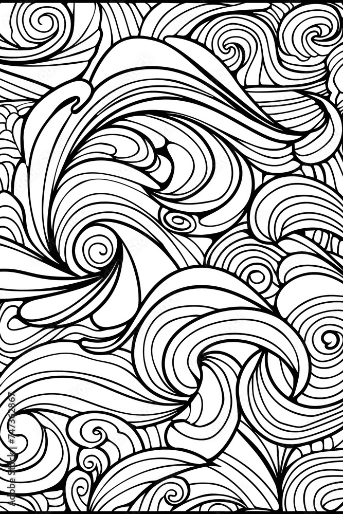 Black and White Drawing of Waves, coloring page Black and White Drawing of Waves, coloring page