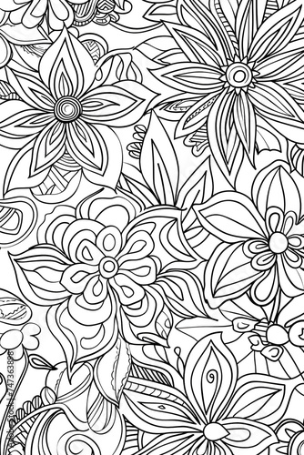 Black and White Floral Pattern With Abundant Flowers, coloring page