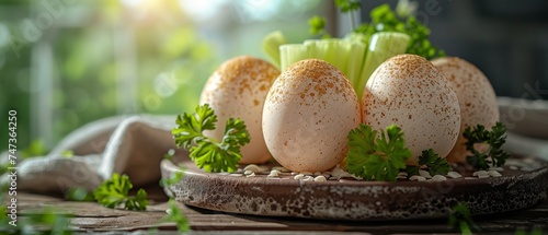 Translation of Traditional Passover plate text: Passove, horseradish, celery, the egg, the shankbone, bitter hearb, sweet date. photo