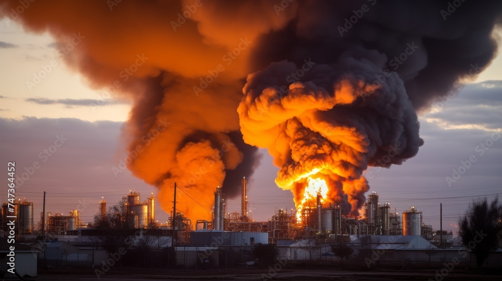 Burning oil refinery 