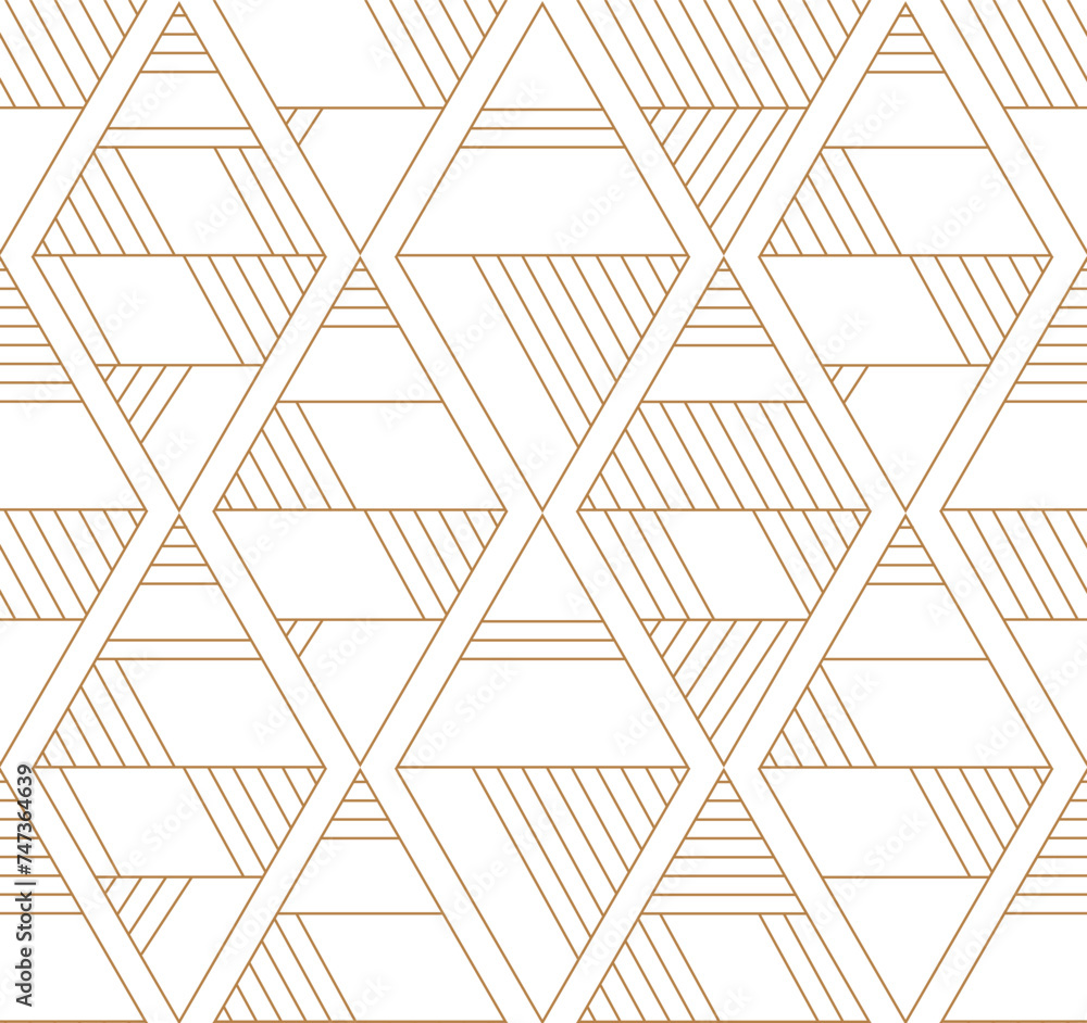 Obraz premium Luxury geometric gold line art and art deco background vector. Abstract geometric pattern. Background pattern seamless geometric line diamonds, abstract design vector.