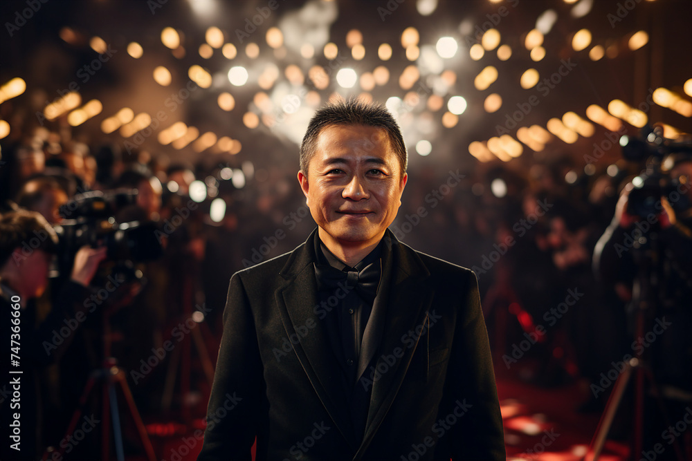 Generative AI image of popular person walking on red carpet Generative AI image of popular person walking on red carpet