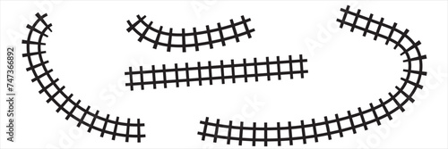 Railway train track vector route. Rail pattern round circular curve railroad path icon. Railway Track Silhouette. 