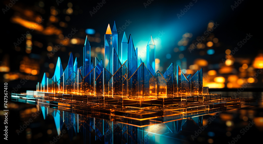 Attractive blue graphic background with dynamic arrows. Commercial image style for a bold and modern look. Multi-layered images to add depth and volume. Up and down arrows symbolizing growth