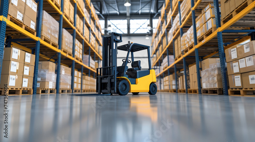 Forklift in Warehouse Ready for Logistics and Distribution Operations.