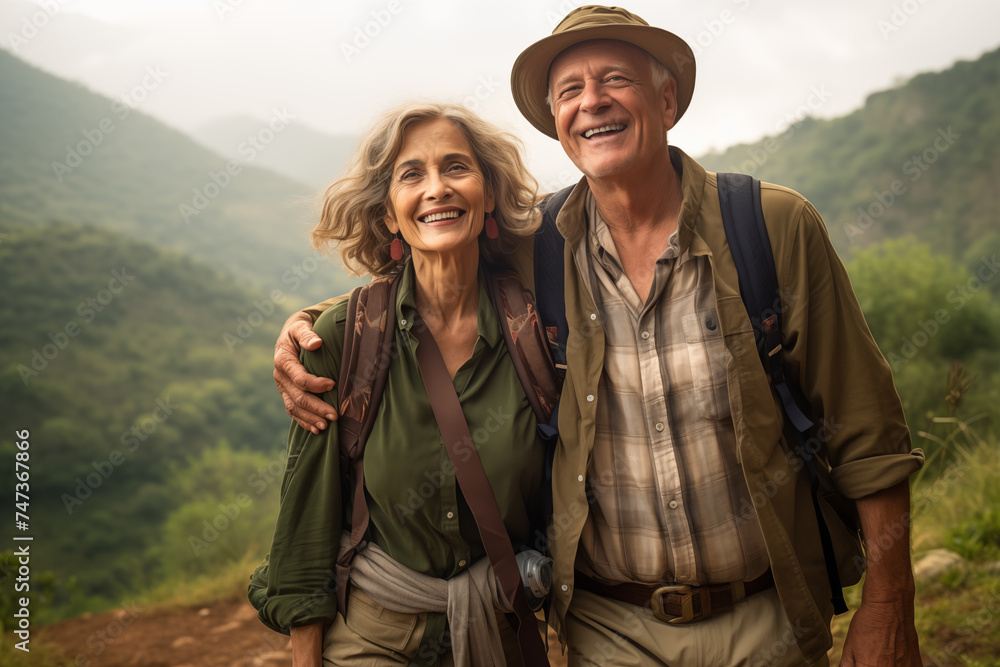 The senior husband and wife embark on a scenic hike