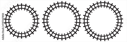 Railway train track vector route. Rail pattern round circular curve railroad path icon. Railway Track Silhouette. 