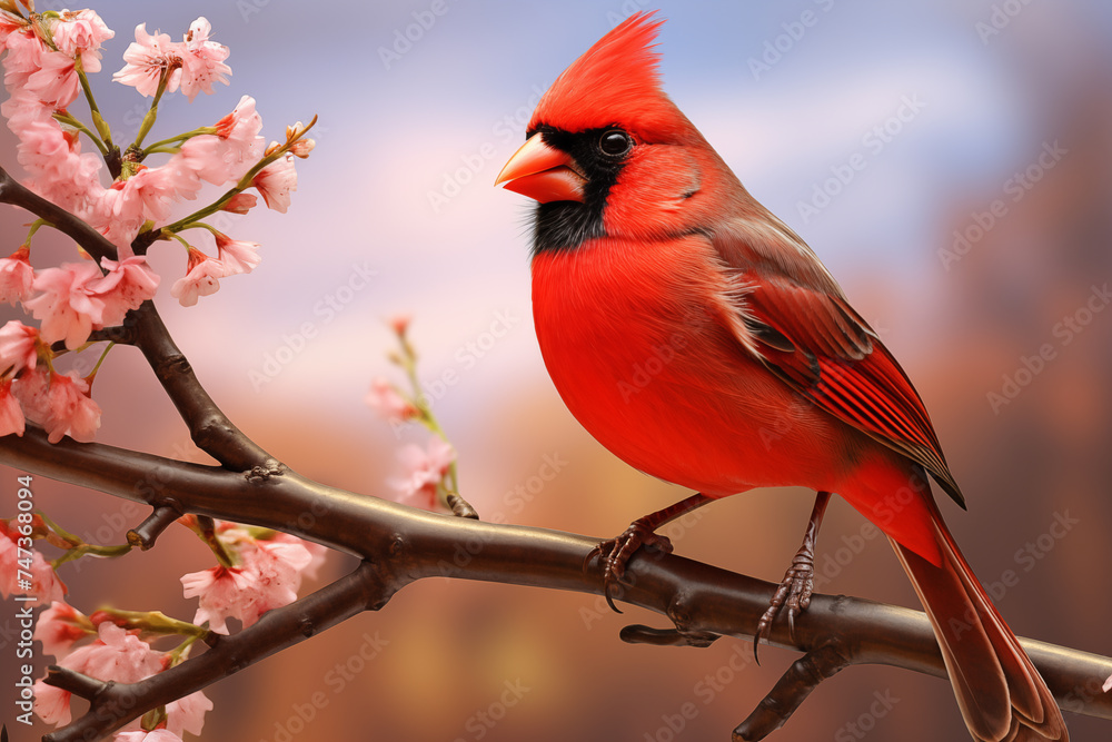 Northern Cardinal perched on a tree branch Northern Cardinal perched on a tree branch