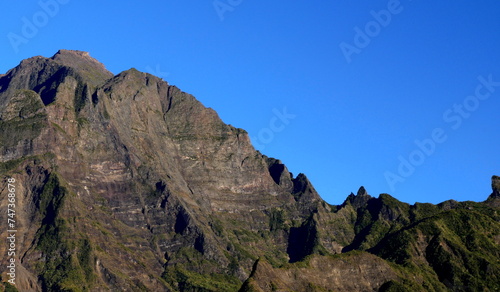 Panoramic landscape of Grand Benare mountains and Taibit Pass surrounding Cilaos, Reunion