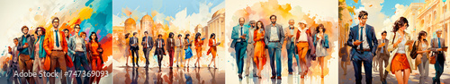 Flat illustration in painting style for a modern and trendy look. Unique representation of diverse groups of people and businesses. Ideal for use in marketing materials, presentations and publications photo