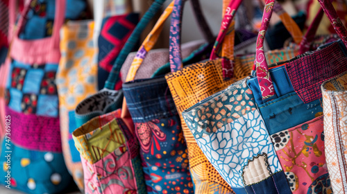 Assorted Reusable Fabric Tote Bags with Ethnic Patterns © Andreas