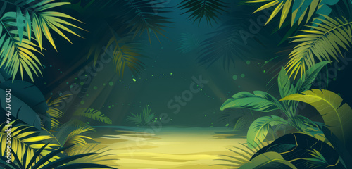 Tropical leaves casting shadows over a soft, abstract underwater backdrop.