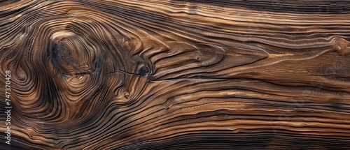 A macro shot capturing the intricate swirls and waves within a deep brown wooden texture