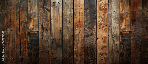Detailed shot of rustic orange-brown wooden planks with visible nails and a textured surface, perfect for authentic designs