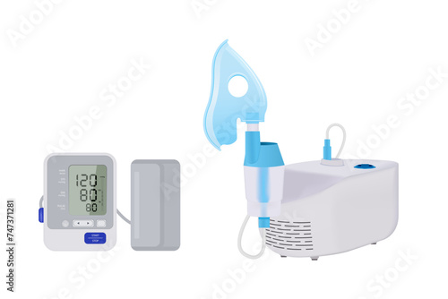 Nebulizer mask for bronchitis. Compressor inhaler. Automatic medical tonometer. hypertensive heart disease.  Health and Medicine