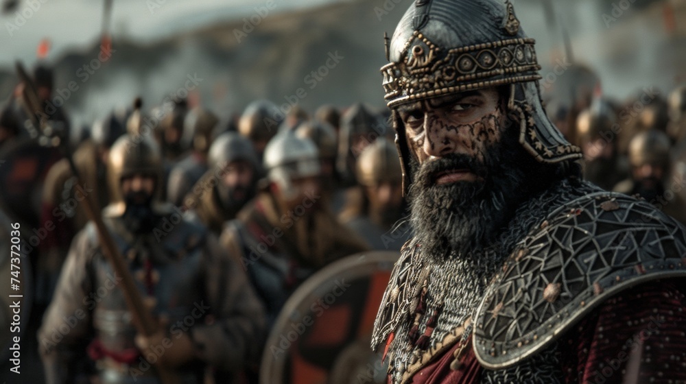 Fototapeta premium A Ghulam commander stands tall barking orders to his unit as they prepare for an upcoming battle.