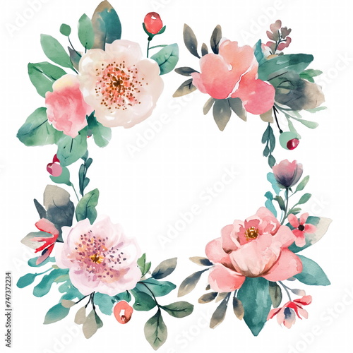 Aesthetic watercolor flower frame clipart, pastel, watercolor nature illustration