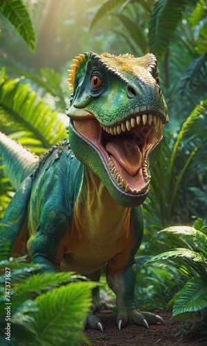 Vivid Dinosaur in Lush Green Jungle