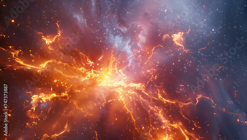 nebula and splattered fire in outer space in the styl