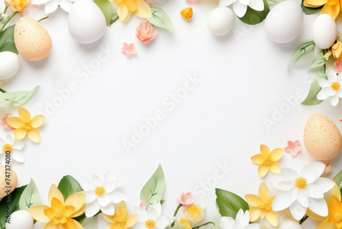 Wallpaper Mural easter background with colorful eggs bunny and flowers on white background.happy Easter, spring, farm, holiday,festive scene , greeting cards, posters, .Easter holiday card concept.copy space	
 Torontodigital.ca
