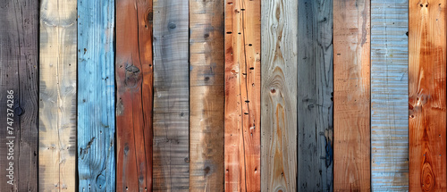 A vibrant variety of colors on weathered wooden planks provides a unique background or texture