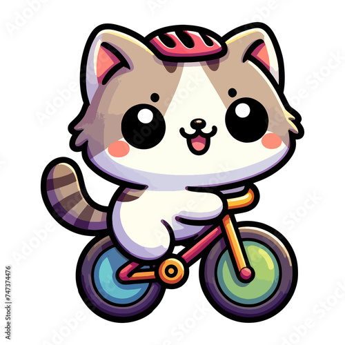 cute cat riding bicycle character illustration