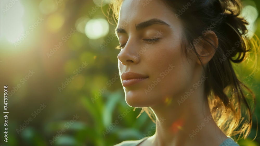 A woman practicing meditation with calm and relax in a serene green outdoor, mindfulness in life. A woman practicing meditation with calm and relax in a serene green outdoor, mindfulness in life.