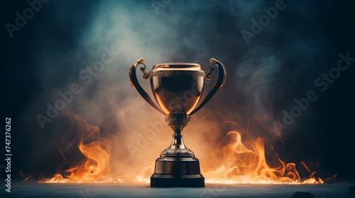 Gold trophy on fire