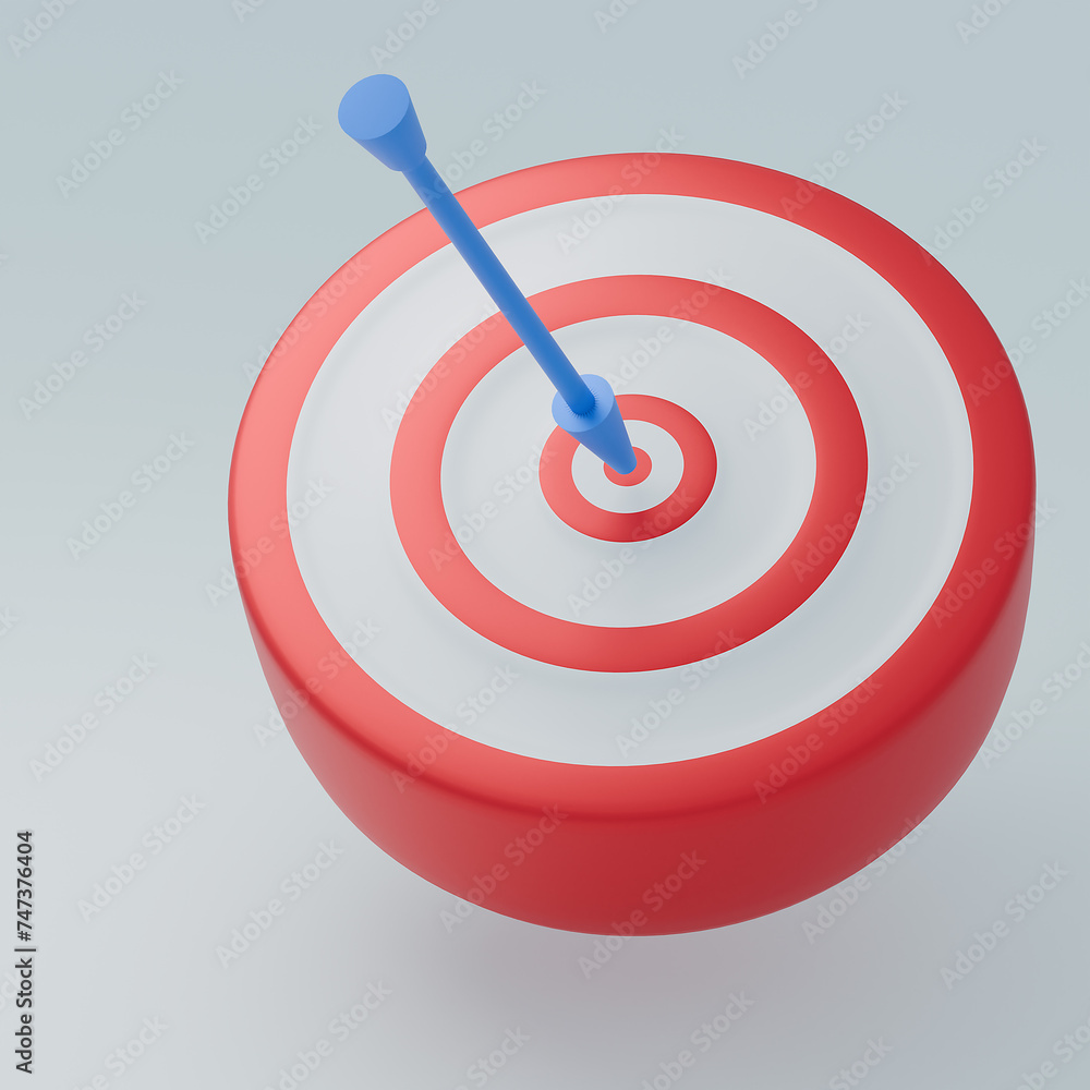 Dart arrow hit the center of target. Business finance target, goal of success, target achievement concept. 3d render Dart arrow hit the center of target. Business finance target, goal of success, target achievement concept. 3d render