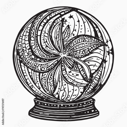 Magic ball for divination and foresight, magical boho tattoo design for witch, witchcraft for Halloween, astrology. Vector simple hand drawn illustration