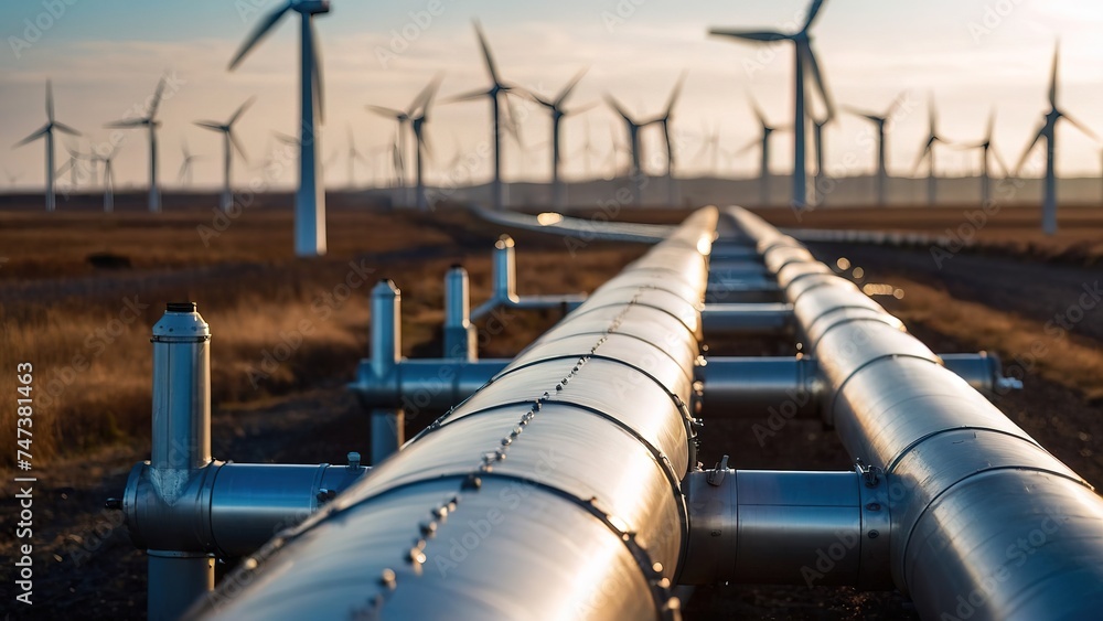 A hydrogen pipeline with wind turbines A hydrogen pipeline with wind turbines