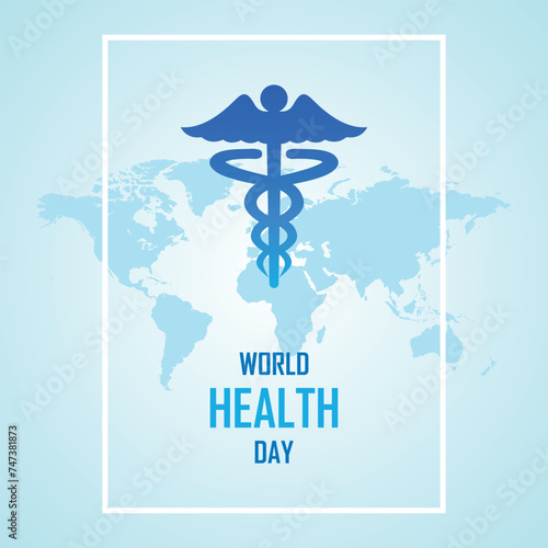 World health day, global medical awareness, medicine and Healthcare, Blue map design, banner with Hippocratic symbol, Caduceus