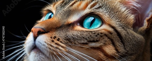 Red cat captivating blue eyed stare. Intriguing closeup. Generative AI.