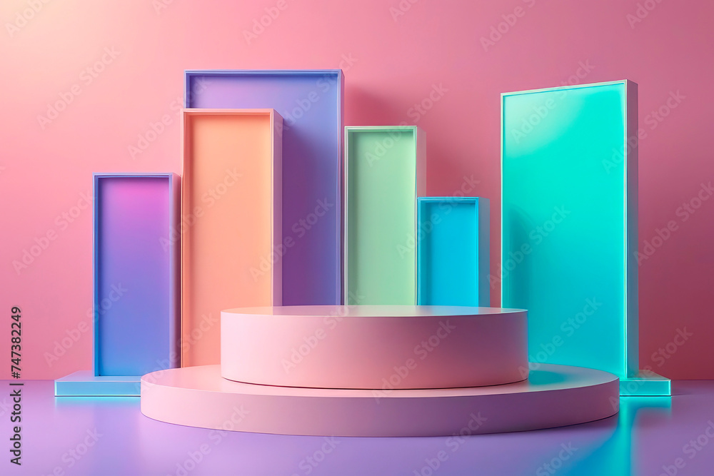 Empty podiums for product placement in the style of minimalism on pastel background. Empty podiums for product placement in the style of minimalism on pastel background.