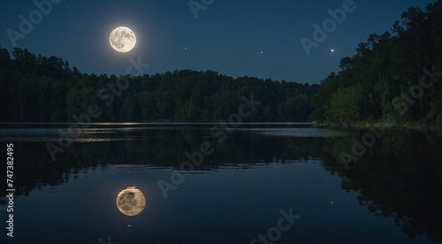 full moon over lake