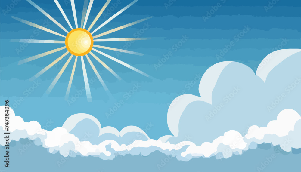 Cloudy sky On a clear day With the sun shining. Vector