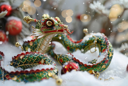 Chinese New Year of snake at snow festive background © Irina Bort