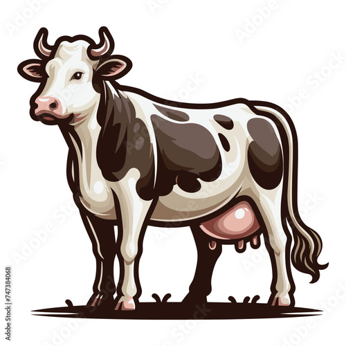 Cow full body vector illustration, farm pet, animal livestock, for butchery meat shop and dairy milk product, agriculture concept, design template isolated on white background