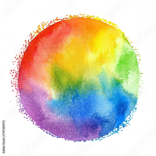 watercolor painting of a circular spot with rainbow colors, isolated on a white background.