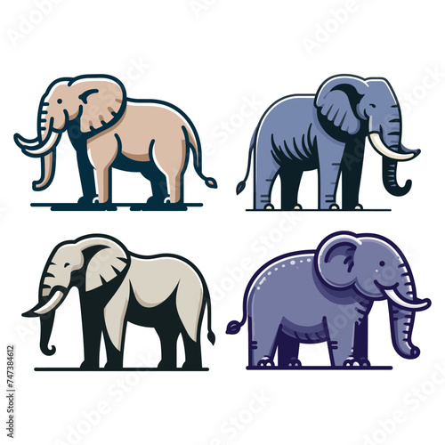 Set of elephant full body vector illustration, zoology illustration, African safari wild animal design template isolated on white background © lartestudio