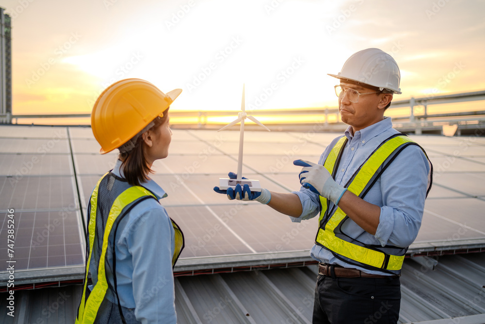 Electrical engineer installs solar panels in power station Renewable energy technology and sustainability Alternative energy for the future Electrical engineer installs solar panels in power station Renewable energy technology and sustainability Alternative energy for the future